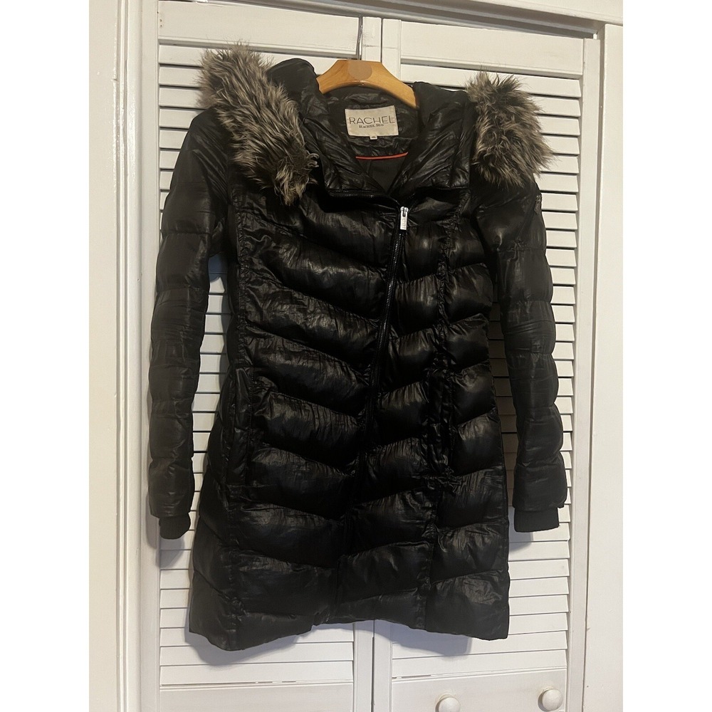 RACHEL ROY Women's XS Xsmall Jacket Coat Long Removable Hooded Puffer Black